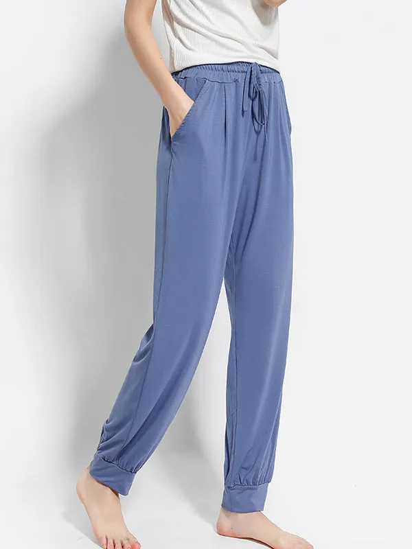 Solid Color Bandage Casual Loose Pajama Pants