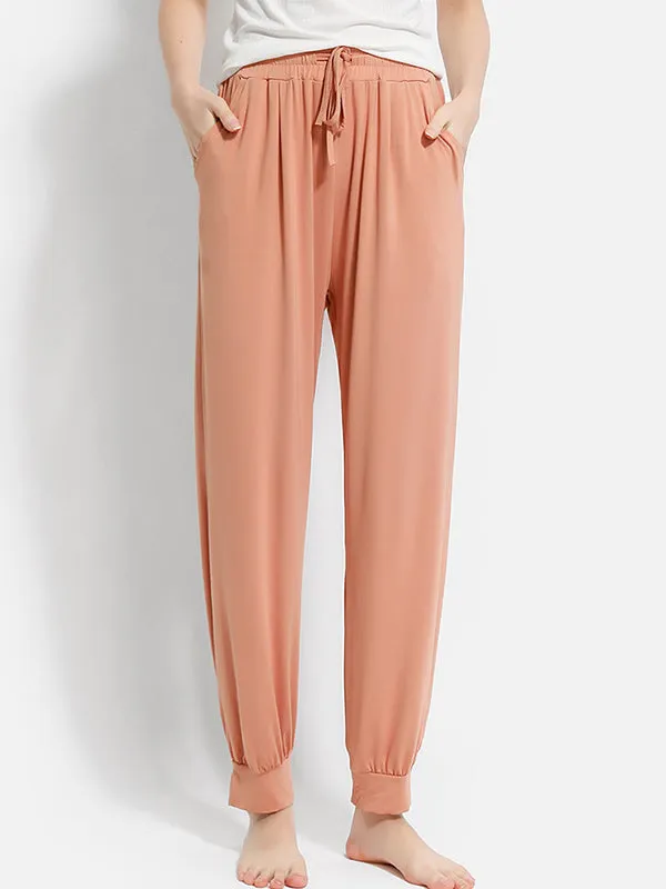 Solid Color Bandage Casual Loose Pajama Pants