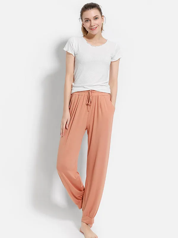 Solid Color Bandage Casual Loose Pajama Pants