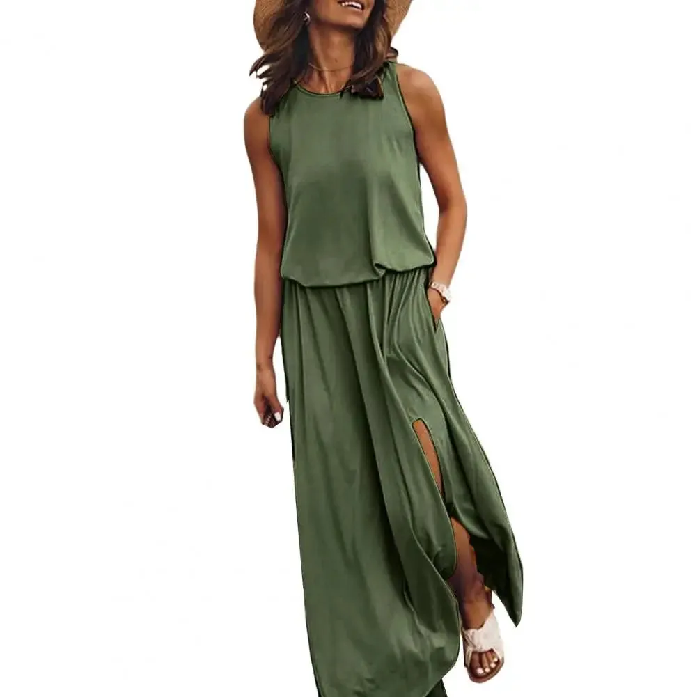 Summer Women Long Maxi Dress Beach Dresses Sleeveless Casual Floral Sundress 2023 Green Summer Vacation Clothes Boho Tank Dress