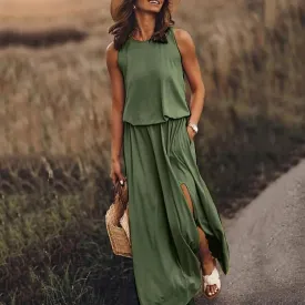 Summer Women Long Maxi Dress Beach Dresses Sleeveless Casual Floral Sundress 2023 Green Summer Vacation Clothes Boho Tank Dress