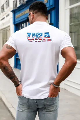 USA Print Solid Color Men's T-shirt