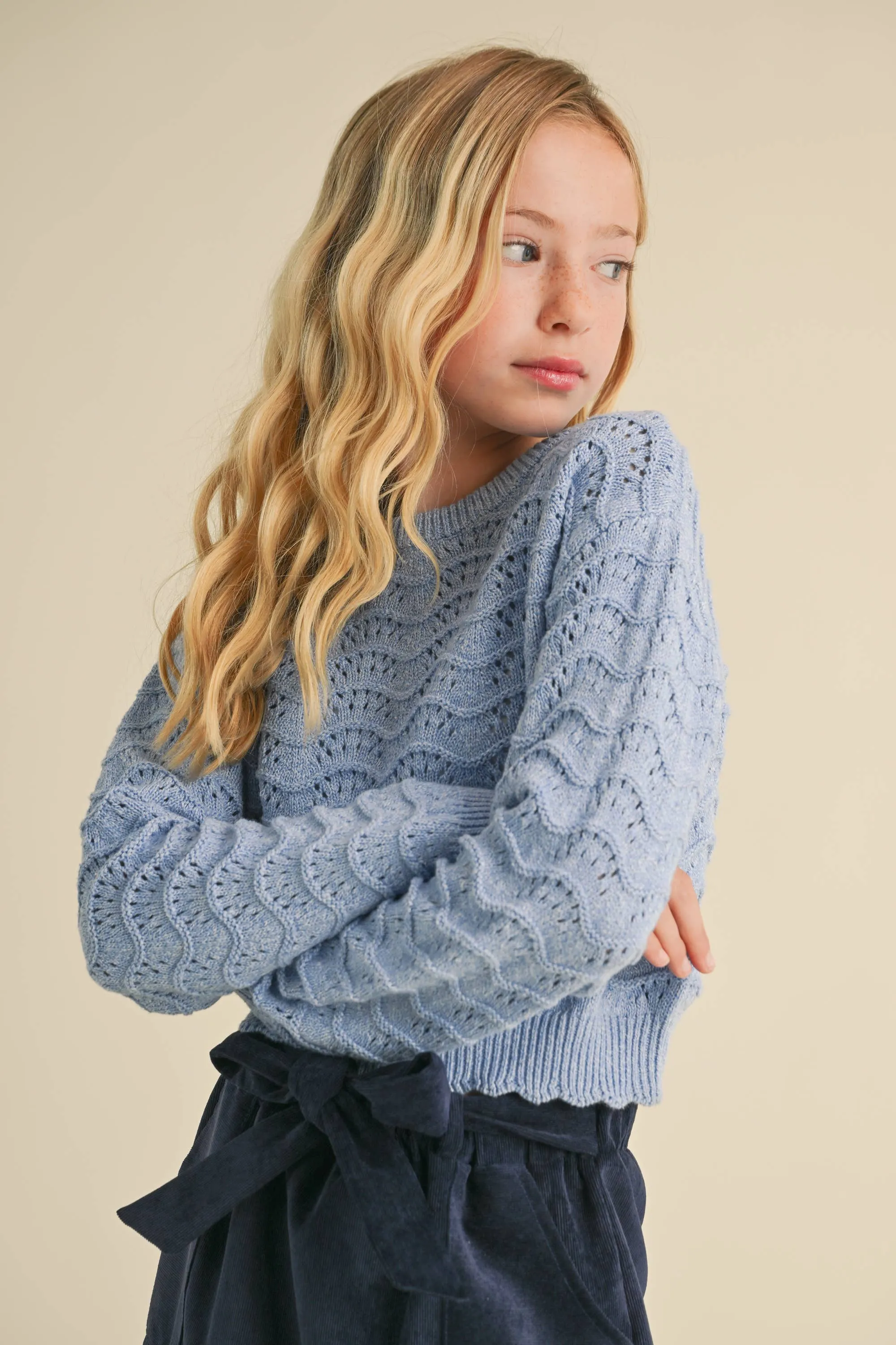 Wavy Knit Pullover- Blue