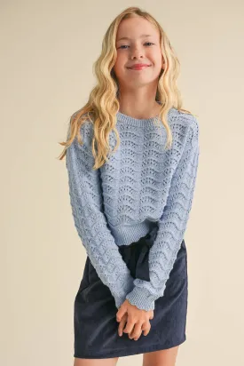 Wavy Knit Pullover- Blue