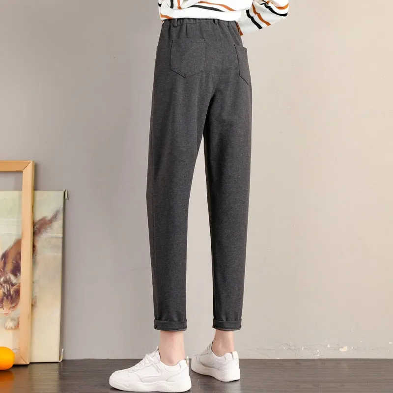 Wjczt Lady Autumn And Winter 2022 New Korean Fashion High Waist Loose Casual Tweed Pants Grandma Harlan Women'S Trousers Female