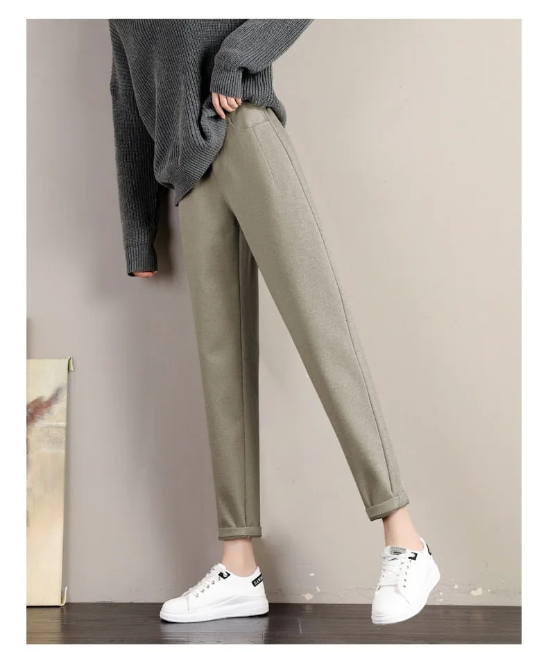 Wjczt Lady Autumn And Winter 2022 New Korean Fashion High Waist Loose Casual Tweed Pants Grandma Harlan Women'S Trousers Female