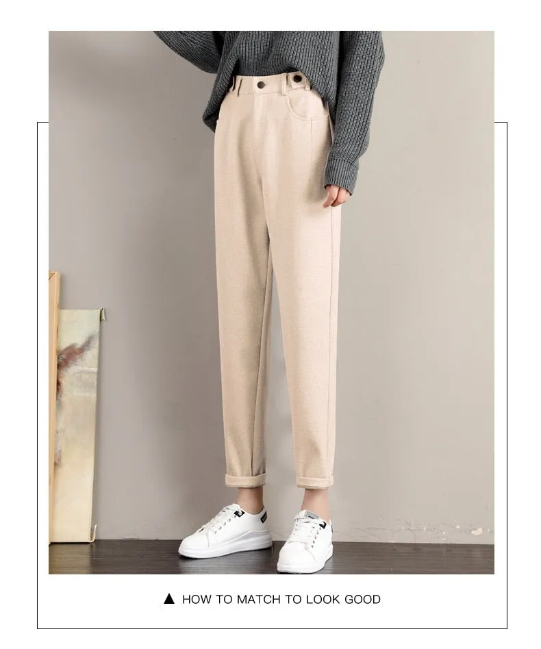 Wjczt Lady Autumn And Winter 2022 New Korean Fashion High Waist Loose Casual Tweed Pants Grandma Harlan Women'S Trousers Female