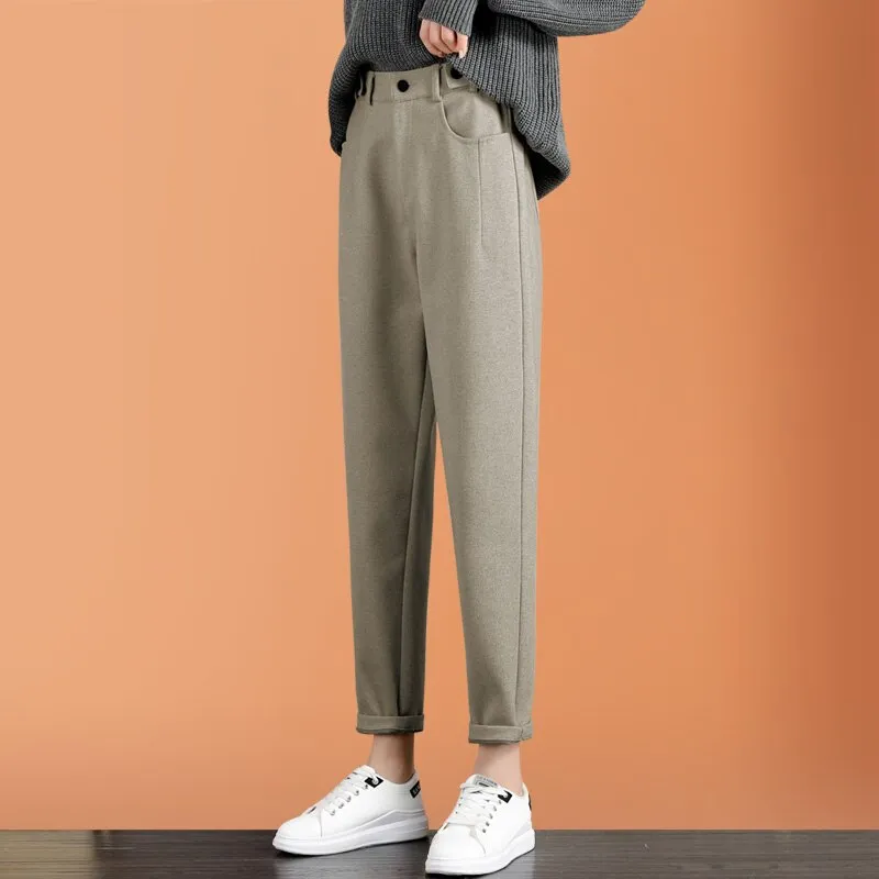 Wjczt Lady Autumn And Winter 2022 New Korean Fashion High Waist Loose Casual Tweed Pants Grandma Harlan Women'S Trousers Female