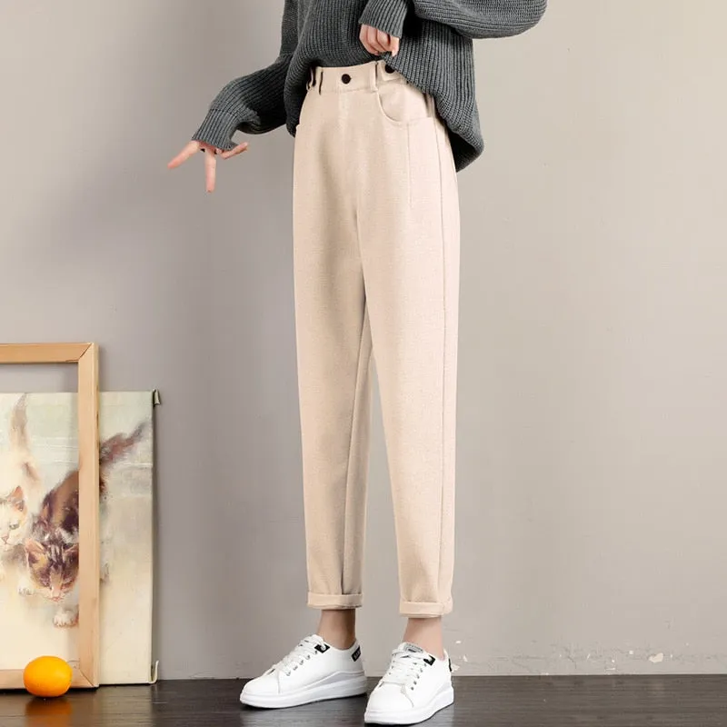 Wjczt Lady Autumn And Winter 2022 New Korean Fashion High Waist Loose Casual Tweed Pants Grandma Harlan Women'S Trousers Female