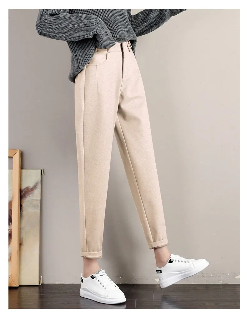 Wjczt Lady Autumn And Winter 2022 New Korean Fashion High Waist Loose Casual Tweed Pants Grandma Harlan Women'S Trousers Female