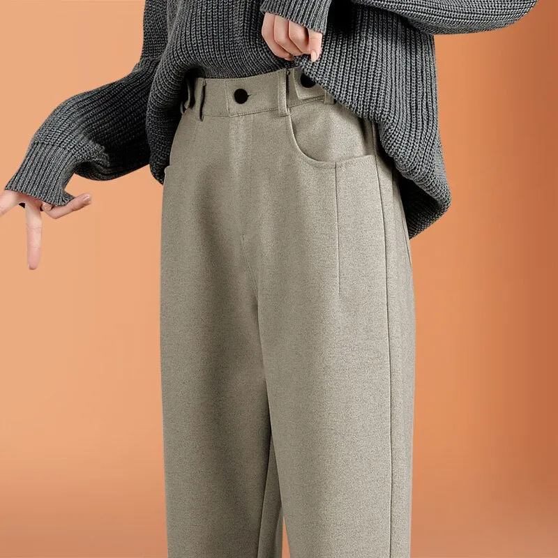 Wjczt Lady Autumn And Winter 2022 New Korean Fashion High Waist Loose Casual Tweed Pants Grandma Harlan Women'S Trousers Female