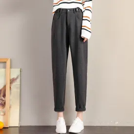 Wjczt Lady Autumn And Winter 2022 New Korean Fashion High Waist Loose Casual Tweed Pants Grandma Harlan Women'S Trousers Female