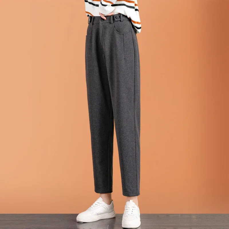 Wjczt Lady Autumn And Winter 2022 New Korean Fashion High Waist Loose Casual Tweed Pants Grandma Harlan Women'S Trousers Female