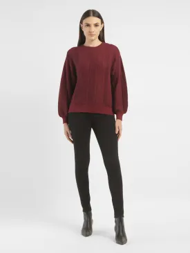 Women's Textured Maroon Crew Neck Sweater