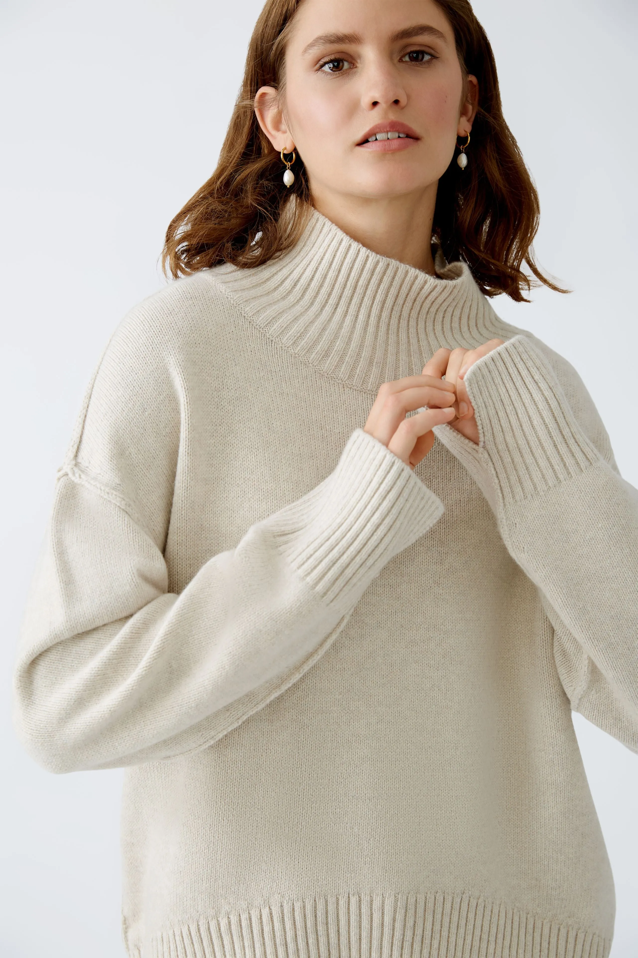 Wool Blend Pullover in Beige Melange