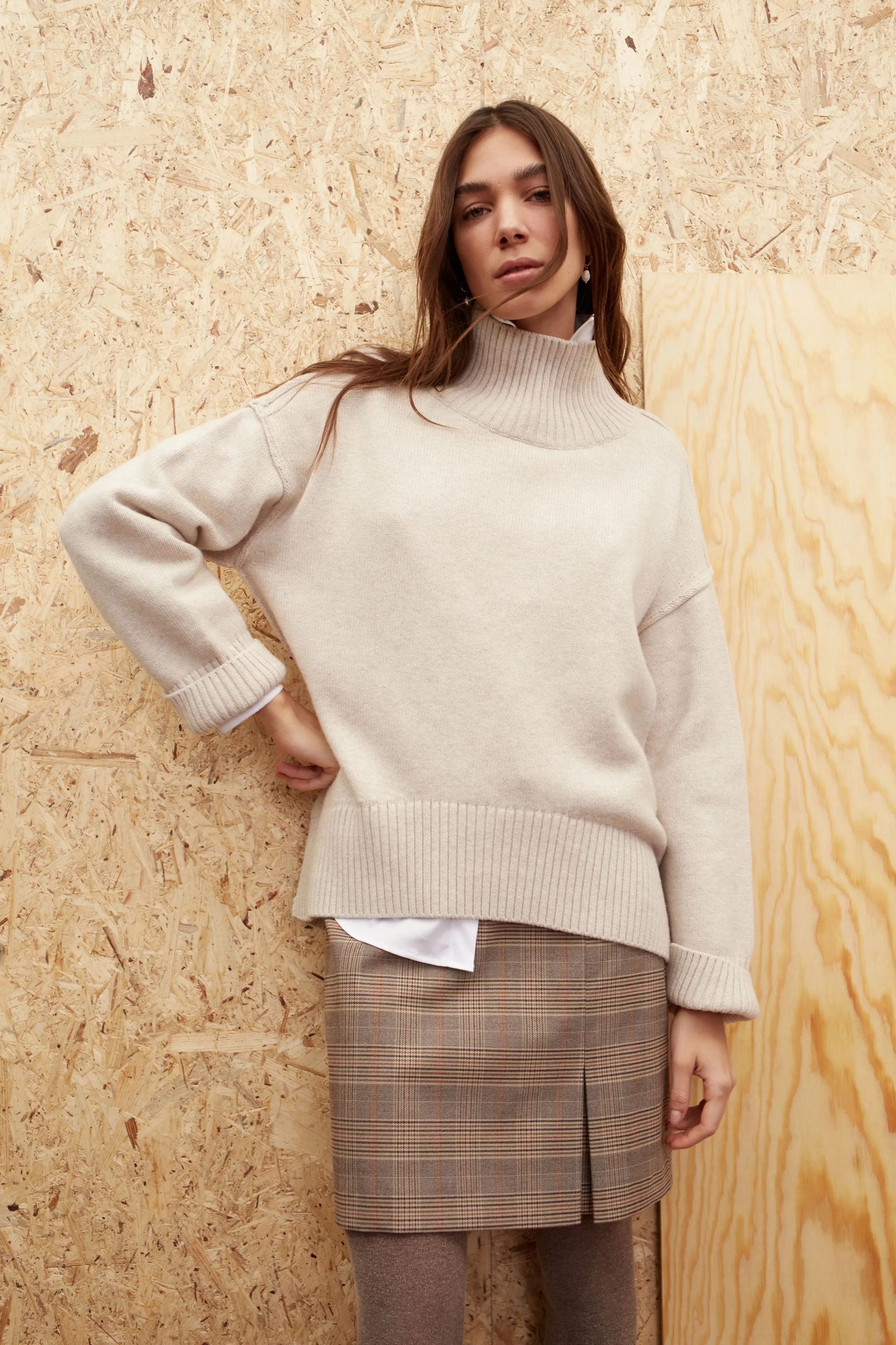 Wool Blend Pullover in Beige Melange