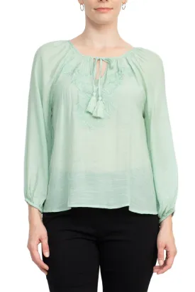 Zac & Rachel Crew Neck Tie Neck Long Sleeve Solid Rayon Blouse